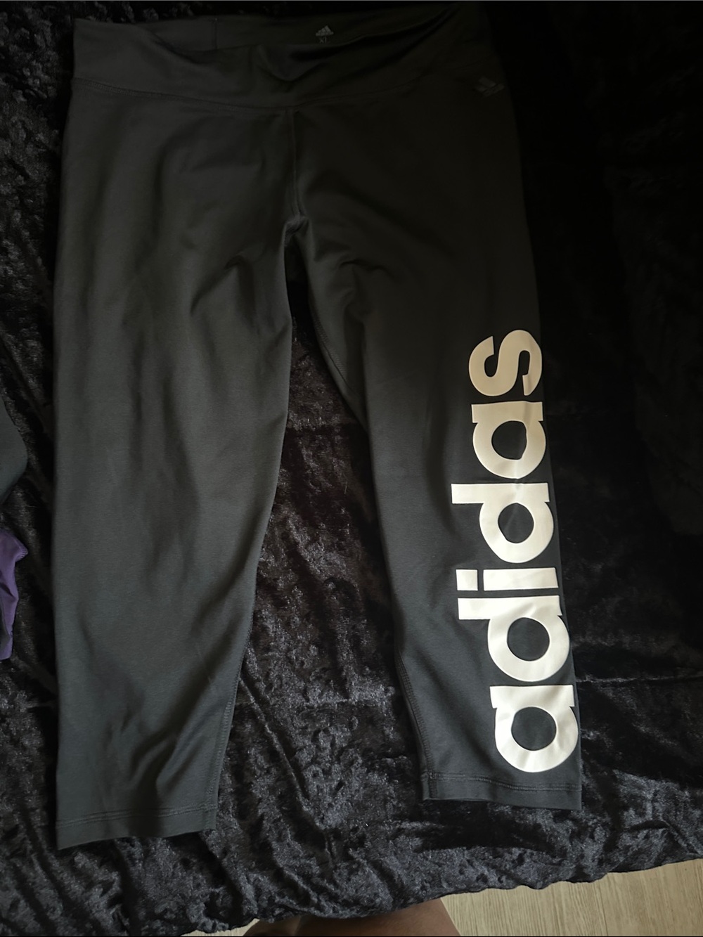 adidas Black Capri Leggings with White Side Logo
